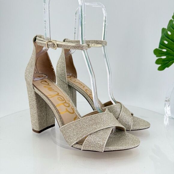 Sam Edelman Womens Yancy Heeled Ankle Strap Sandals Size 10 M Silver Shimmer - Picture 4 of 16